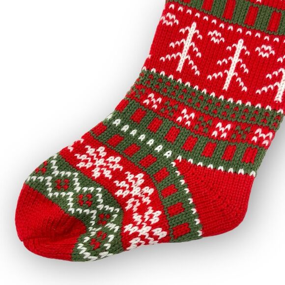 Christmas Stocking Fair Isle Sweater Knit Snowflake Green Red White Acrylic - Picture 6 of 9